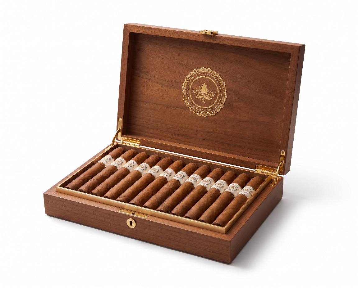 Coffret de cigares en bois ouvert